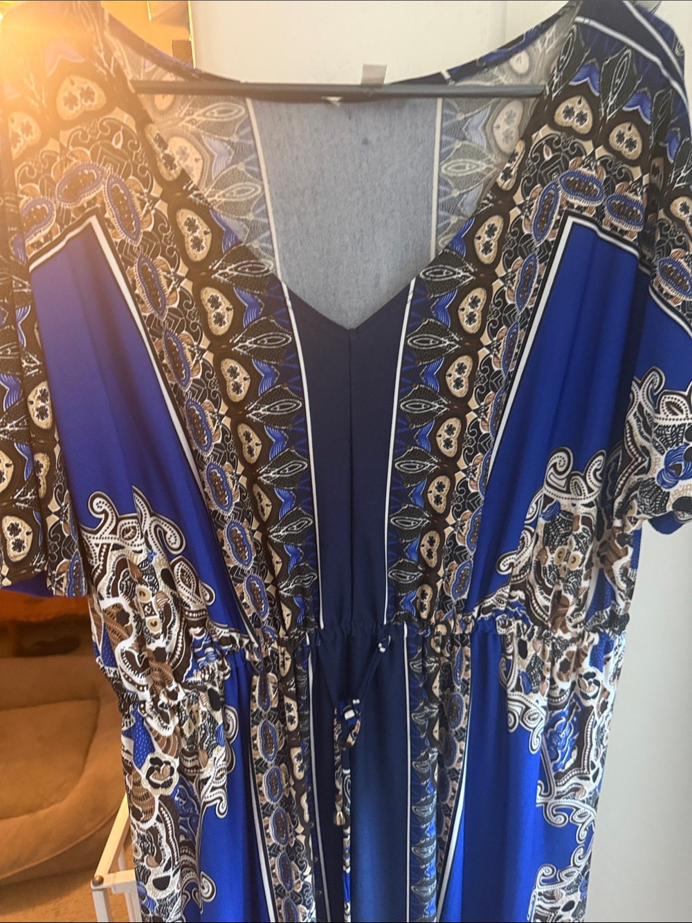 Haani Royal Blue and White Printed V‑Neck Maxi Dress